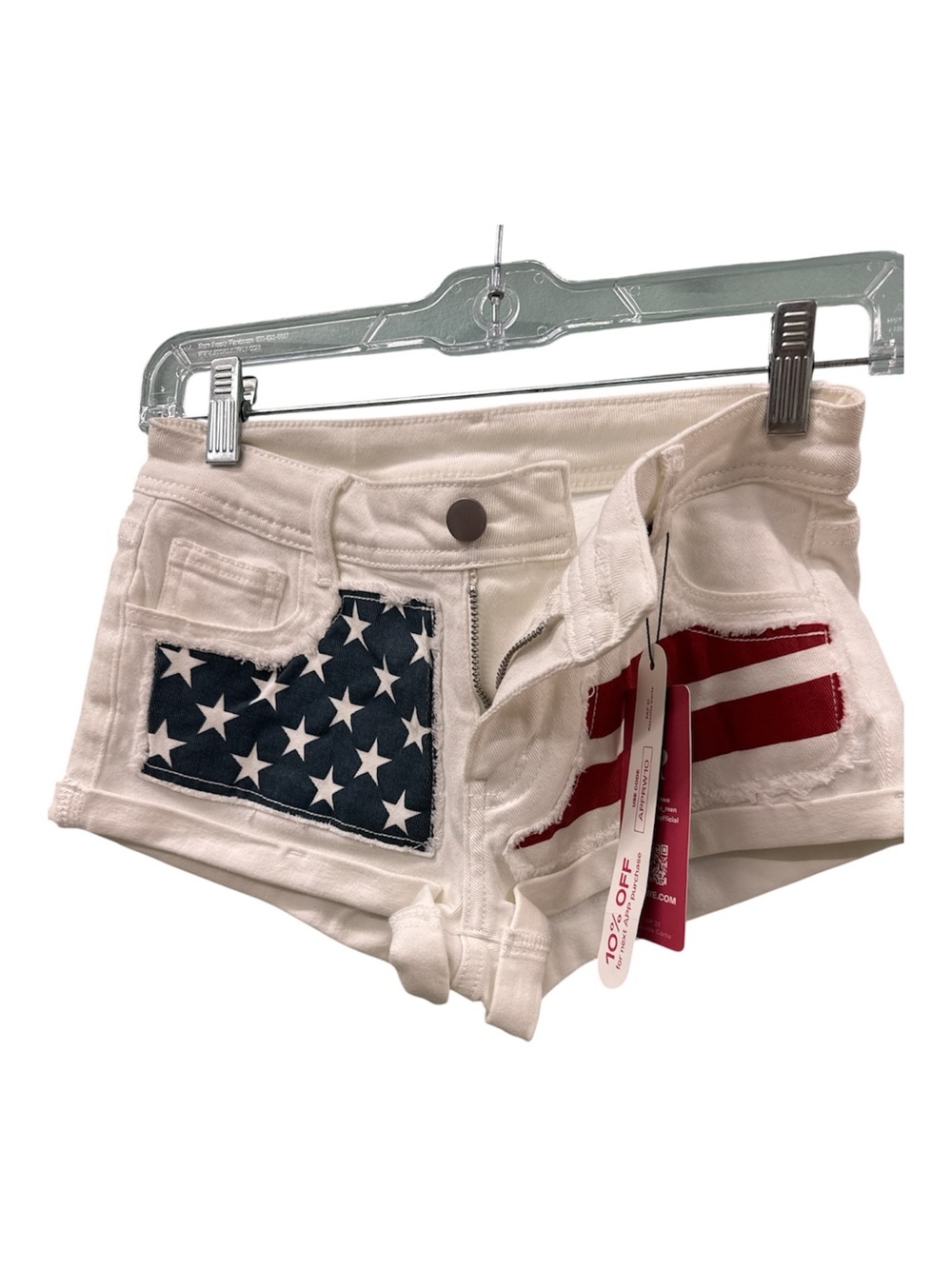 ROMWE White Denim Shorts with American Flag Patch Details